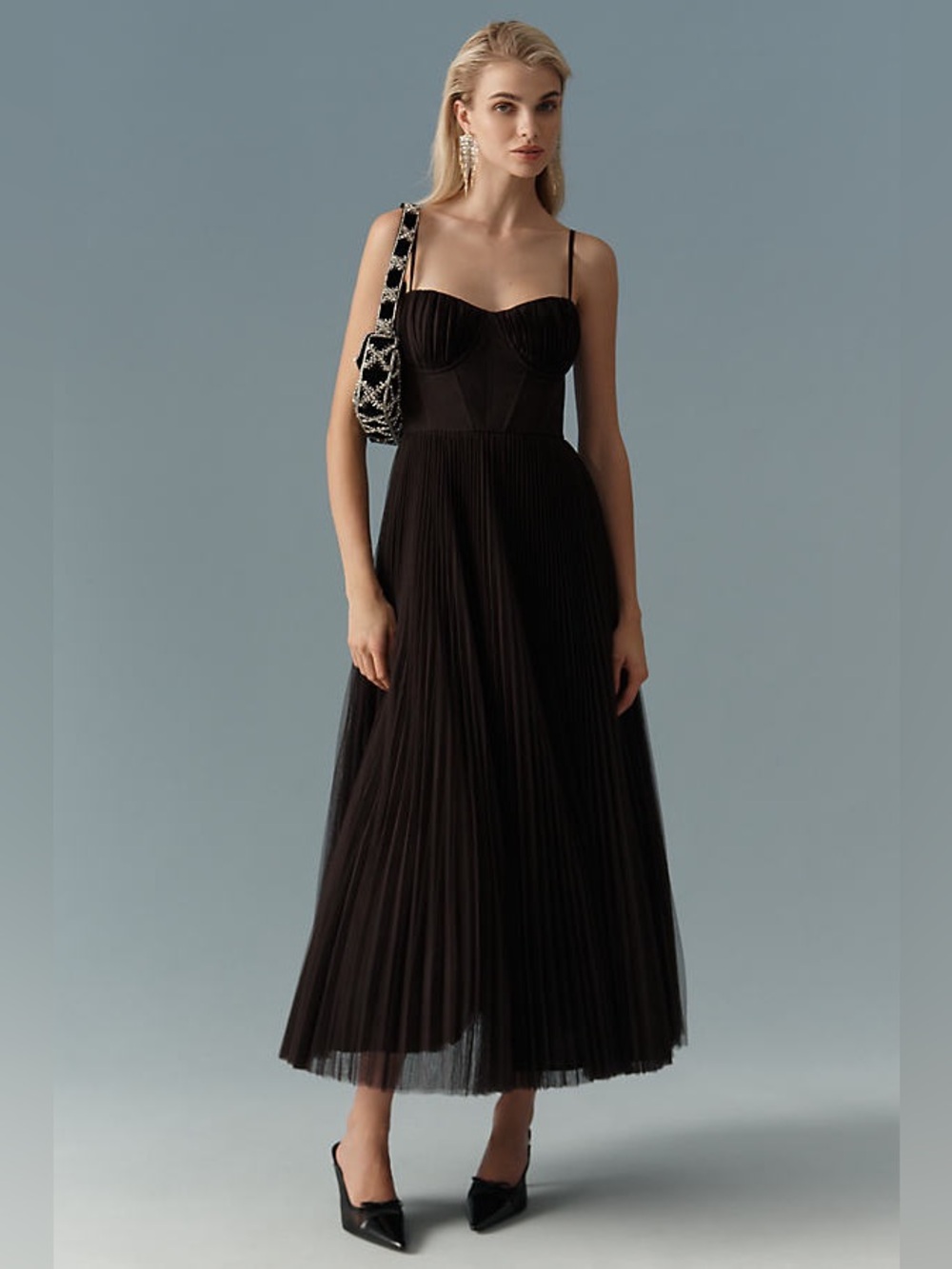 Hutch Amara Corset Tulle Midi Dress Chocolate Brown Anthropologie